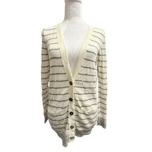 Madewell Striped Cardigan Womens Small Sweater Cream Gray Button Front Pockets